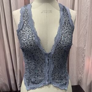 Rare VTG Ann Ferriday Embroidered Pucker Sequin Lace Vest Top M Unworn!